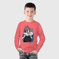 Лонгслив хлопковый детский Человек-бензопила Пауэр и кошка, цвет: коралловый — фото 2