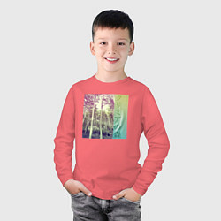 Лонгслив хлопковый детский Крымский лес японскими иероглифами, цвет: коралловый — фото 2