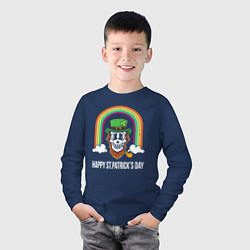 Лонгслив хлопковый детский Happy St Patricks day - skull, цвет: тёмно-синий — фото 2