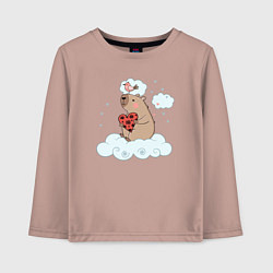Лонгслив хлопковый детский Капибара с сердцем, цвет: пыльно-розовый