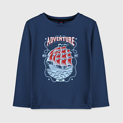 Лонгслив хлопковый детский Корабль Адвенчер с надписью на темном фоне, цвет: тёмно-синий