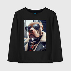 Лонгслив хлопковый детский Чувак питбуль в тёмных очках, цвет: черный
