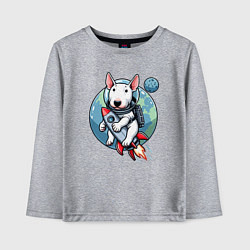 Лонгслив хлопковый детский Щенок бультерьера на ракете в космосе, цвет: меланж