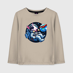 Лонгслив хлопковый детский Бультерьер с костью в космосе - нейроарт, цвет: миндальный