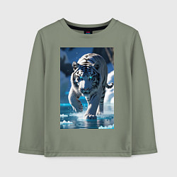 Лонгслив хлопковый детский Белоснежный тигр крадется по льду, цвет: авокадо