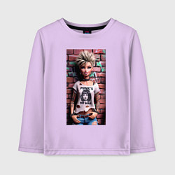 Лонгслив хлопковый детский Barbie near wall - punks not dead, цвет: лаванда