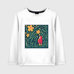 Лонгслив хлопковый детский Девочка в волшебном саду, цвет: белый