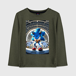 Лонгслив хлопковый детский Соник на сексетной базе, цвет: меланж-хаки