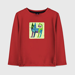 Лонгслив хлопковый детский Декоративный кот в орнаментах на желтом, цвет: красный