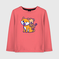 Лонгслив хлопковый детский Собачка и обезьянка, цвет: коралловый