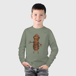 Лонгслив хлопковый детский Сartoon worm character brown, цвет: авокадо — фото 2