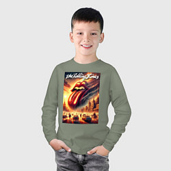 Лонгслив хлопковый детский Logo of the Rollings Stones, цвет: авокадо — фото 2