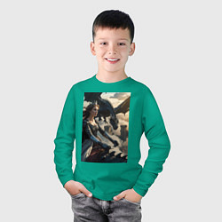 Лонгслив хлопковый детский Королева летит на драконе, цвет: зеленый — фото 2