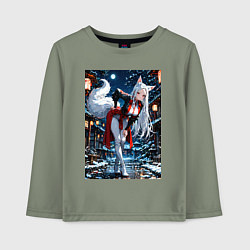 Лонгслив хлопковый детский Белоснежная лиса лунной ночью, цвет: авокадо