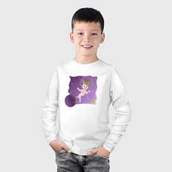 Лонгслив хлопковый детский Девочка в космосе, цвет: белый — фото 2