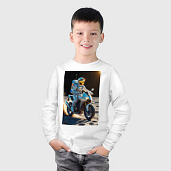 Лонгслив хлопковый детский Космонавт ездит на мотоцикле по Луне, цвет: белый — фото 2