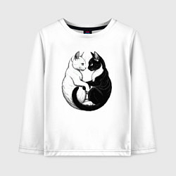 Лонгслив хлопковый детский Кот и кошка инь и ян, цвет: белый