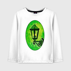 Лонгслив хлопковый детский Зелёный уличный фонарь, цвет: белый