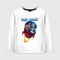 Лонгслив хлопковый детский Том и Джерри - космическое приключение, цвет: белый