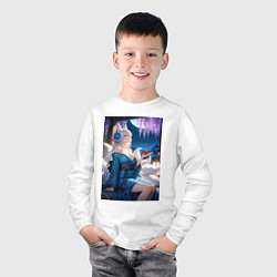 Лонгслив хлопковый детский Лисица в кимоно любуется цветением глицинии, цвет: белый — фото 2