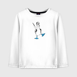 Лонгслив хлопковый детский Морская птица голубоногая олуша танцует, цвет: белый