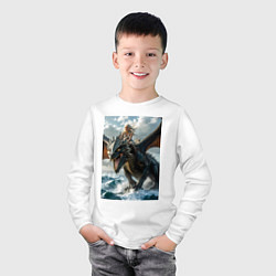 Лонгслив хлопковый детский Девушка летит на драконе в стиле Игры престолов, цвет: белый — фото 2