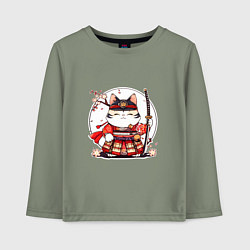 Лонгслив хлопковый детский Кот самурай на фоне луны, цвет: авокадо