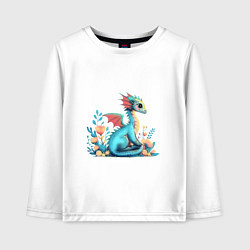 Лонгслив хлопковый детский Бирюзовый дракон, цвет: белый