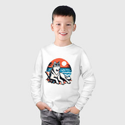Лонгслив хлопковый детский Хаски отдыхает на пляже, цвет: белый — фото 2