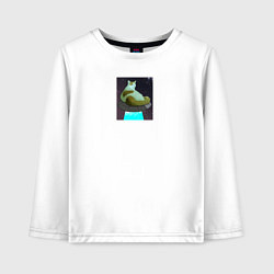 Лонгслив хлопковый детский Кото мем на тарелке инопланетян, цвет: белый