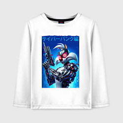 Лонгслив хлопковый детский Киборг Сильвестр с оружием - нейроарт фантазия, цвет: белый