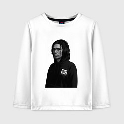 Лонгслив хлопковый детский Bones в капюшоне с наушниками, цвет: белый