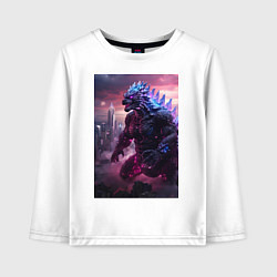 Лонгслив хлопковый детский Годзилла посреди мегаполиса, цвет: белый