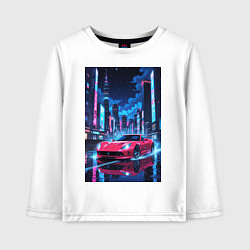 Лонгслив хлопковый детский Вишневый спорткар по мокрой дороге, цвет: белый