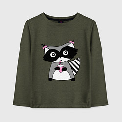 Лонгслив хлопковый детский Енот-девочка, цвет: меланж-хаки