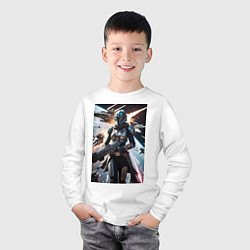 Лонгслив хлопковый детский Девушка-мандалорец летит в космосе, цвет: белый — фото 2