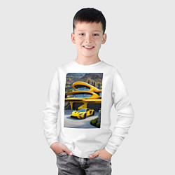 Лонгслив хлопковый детский Желтый суперкар у дома, цвет: белый — фото 2