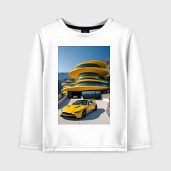 Лонгслив хлопковый детский Желтый суперкар у дома, цвет: белый