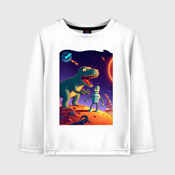 Лонгслив хлопковый детский Робот-сгибальщик Бендер прилетел на планету диноза, цвет: белый