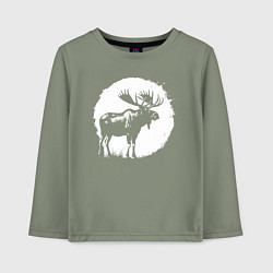 Лонгслив хлопковый детский Лось в круге, цвет: авокадо