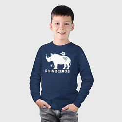 Лонгслив хлопковый детский Носорог с цветами, цвет: тёмно-синий — фото 2