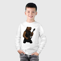 Лонгслив хлопковый детский Медведь играет на электрогитаре, цвет: белый — фото 2