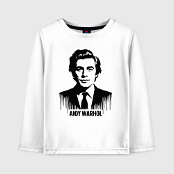 Лонгслив хлопковый детский Портрет Энди Уорхола в каплях краски, цвет: белый