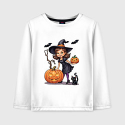 Лонгслив хлопковый детский Тыквы оживают в хэллоуин, цвет: белый