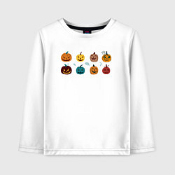 Лонгслив хлопковый детский Разноцветные тыквы Джека на Хэллоуин, цвет: белый