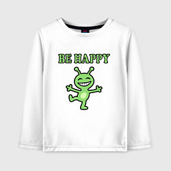 Лонгслив хлопковый детский Инопланетянин, мем, be happy, цвет: белый
