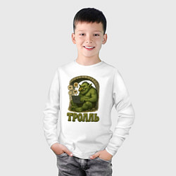 Лонгслив хлопковый детский Тролль за ноутбуком, цвет: белый — фото 2