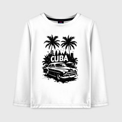 Лонгслив хлопковый детский Ретро-Куба пальмы и автомобиль, цвет: белый