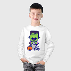 Лонгслив хлопковый детский Забавный Франкенштейн, цвет: белый — фото 2