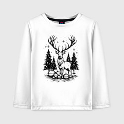 Детский лонгслив Олень в новогоднем лесу